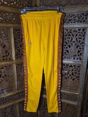 Kappa Yellow Men's Track Pants with Brown Side Tape